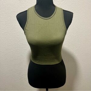 Aura Olive Ribbed Crop Top